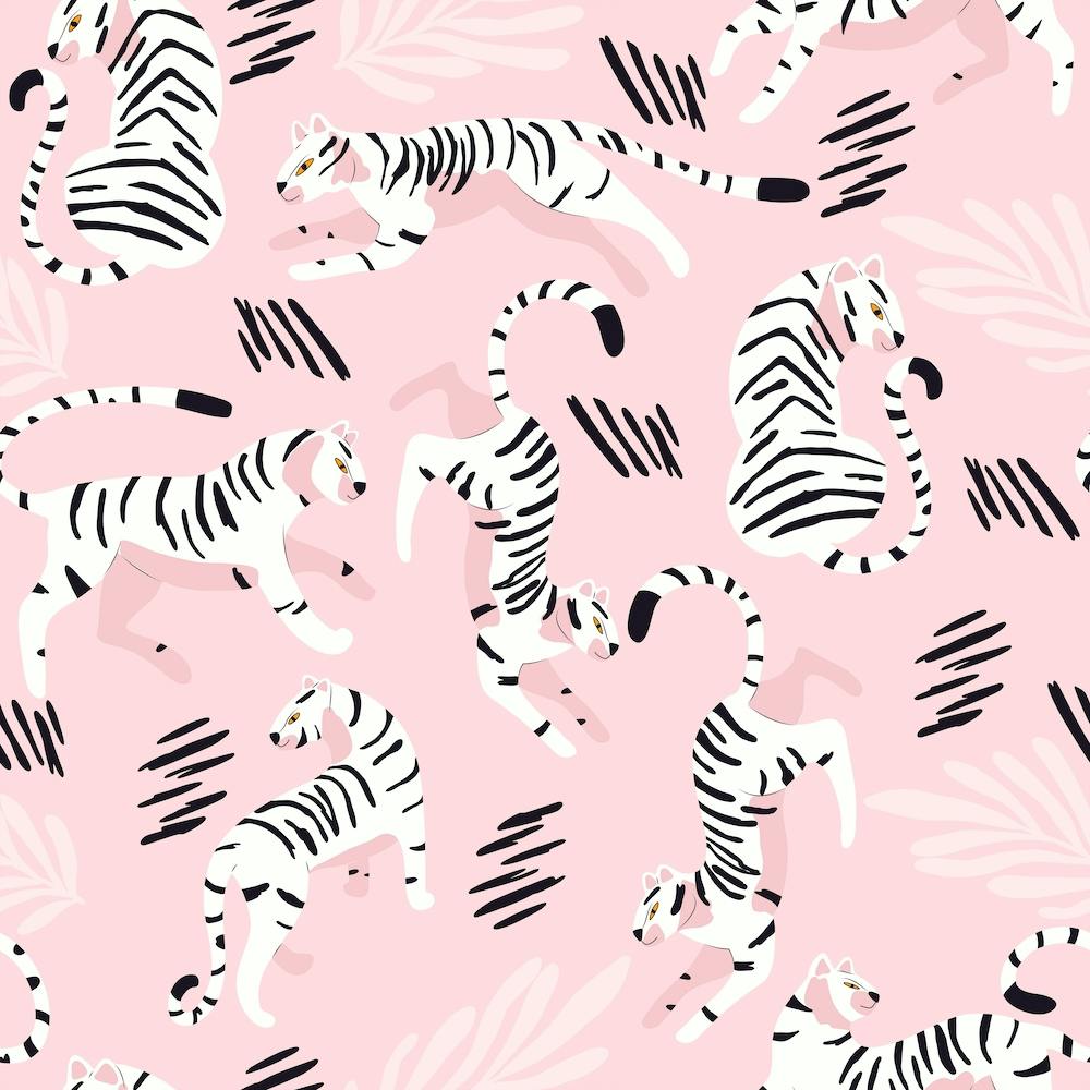 White Tiger Pattern On Pastel Pink Square