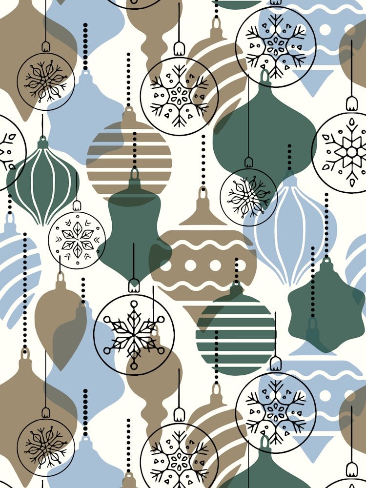 Layered Vintage Christmas Ornaments Blue, Teal, Beige