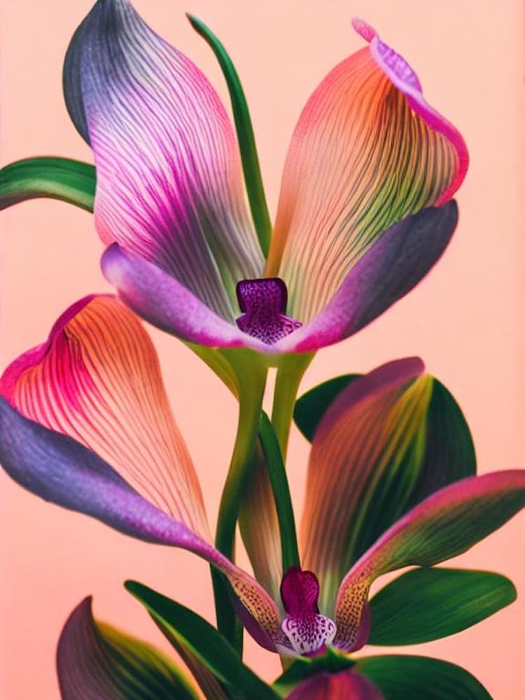 Lady Slipper Orchid Colourful Illustration