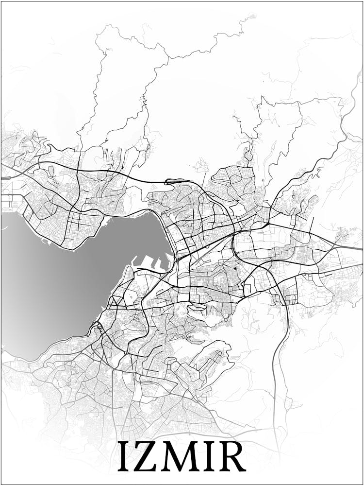 İzmir, Türkiye, City Map, Black And White Fade Design