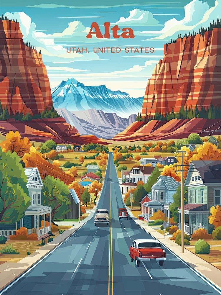 Alta Utah Wasatch Mountain Range Art Illustration