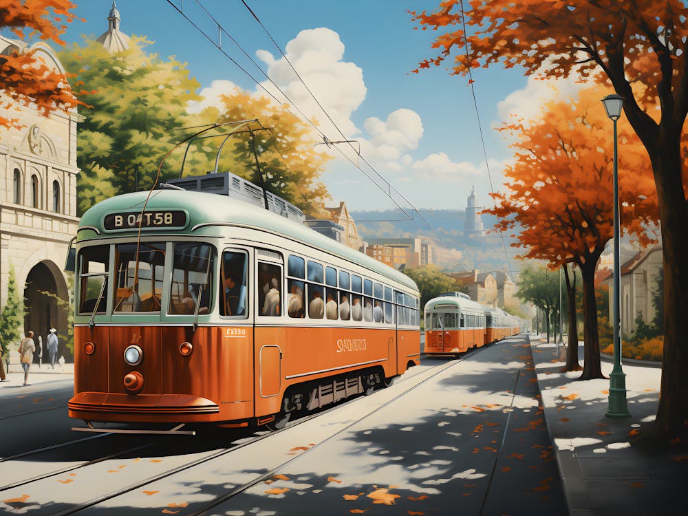 Autumn Drive – Vintage Car Art In European Cityscape