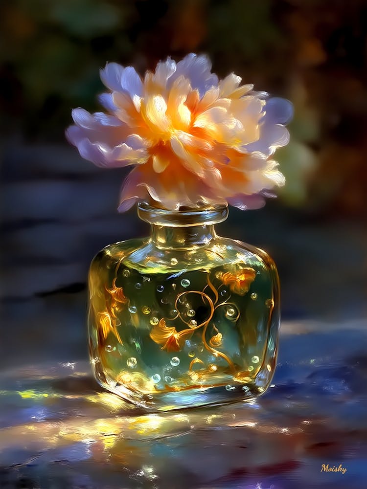 Dahlia Bloom, Magical Perfume Bottle Art, flower