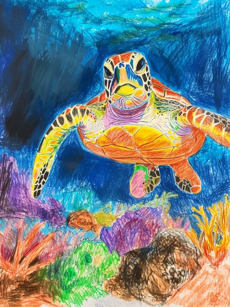 Pencil Scribble Sea Turtle In The Ocean 2