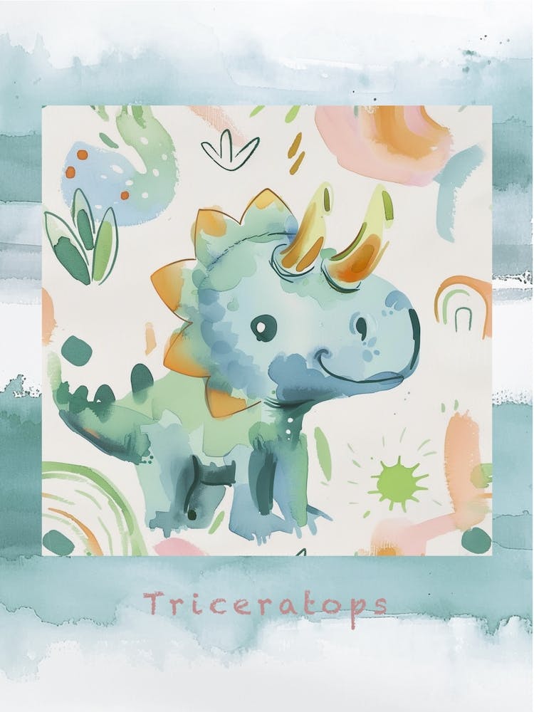 Cute Muted Pastels Triceratops Dinosaur 3 Poster