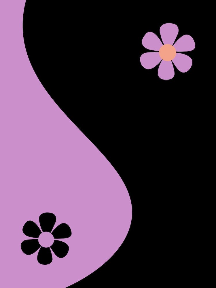 Yin And Yang Retro Abstract Flower Purple And Black
