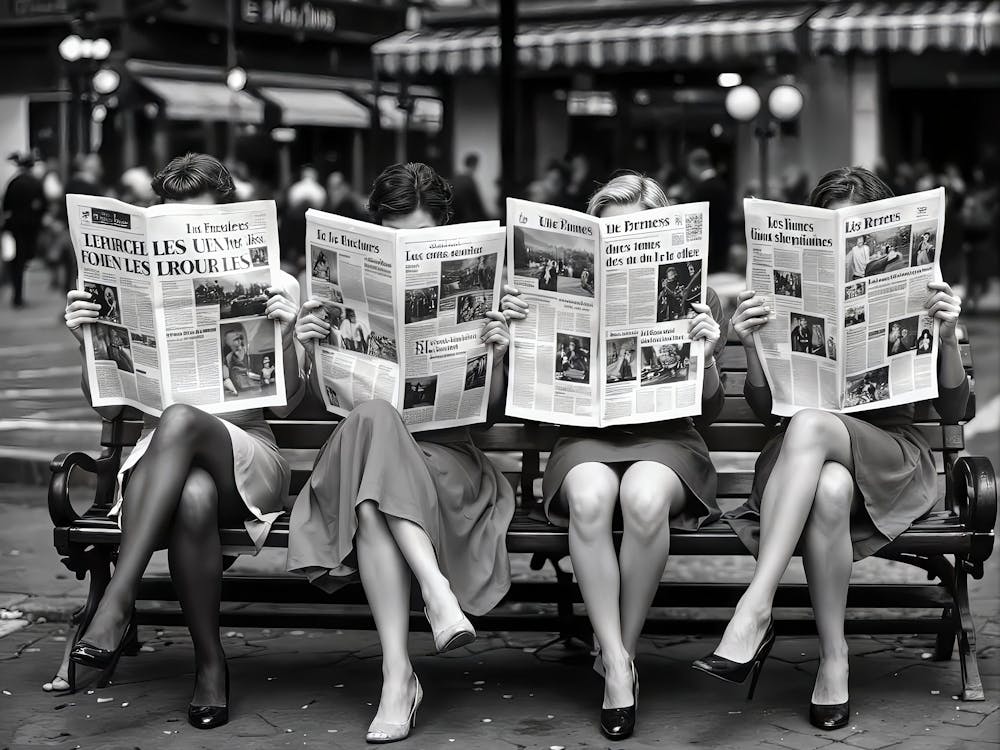 Women Reading Newspaper Wall Art, Black And White Print, Feminist Wall Art, Vintage Poster, Trendy Print, Chic Print, Retro Wall Decor