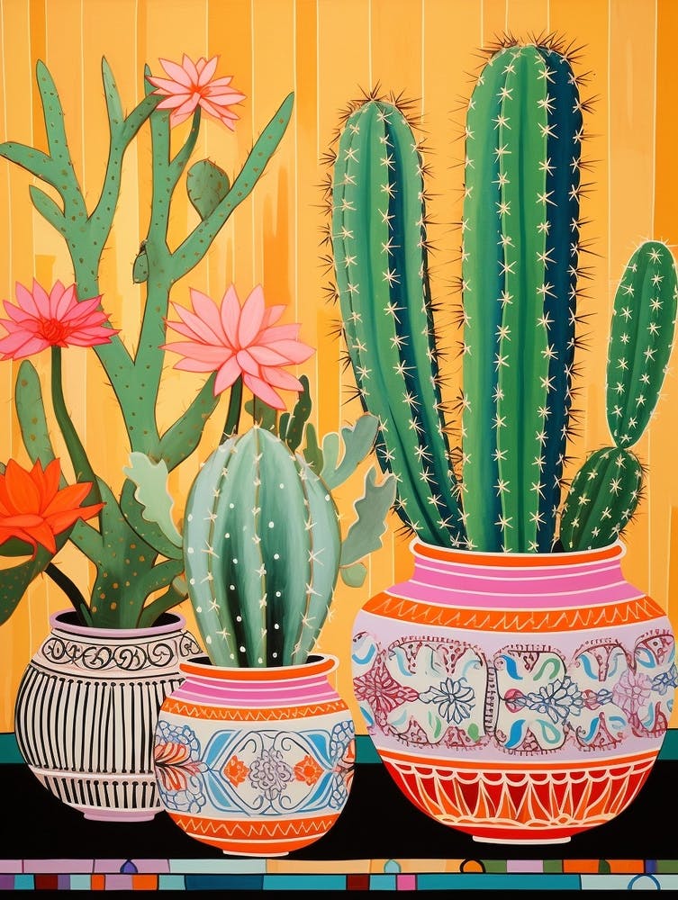 Cactus Painting Maximalist Still Life Fishhook Cactus 3
