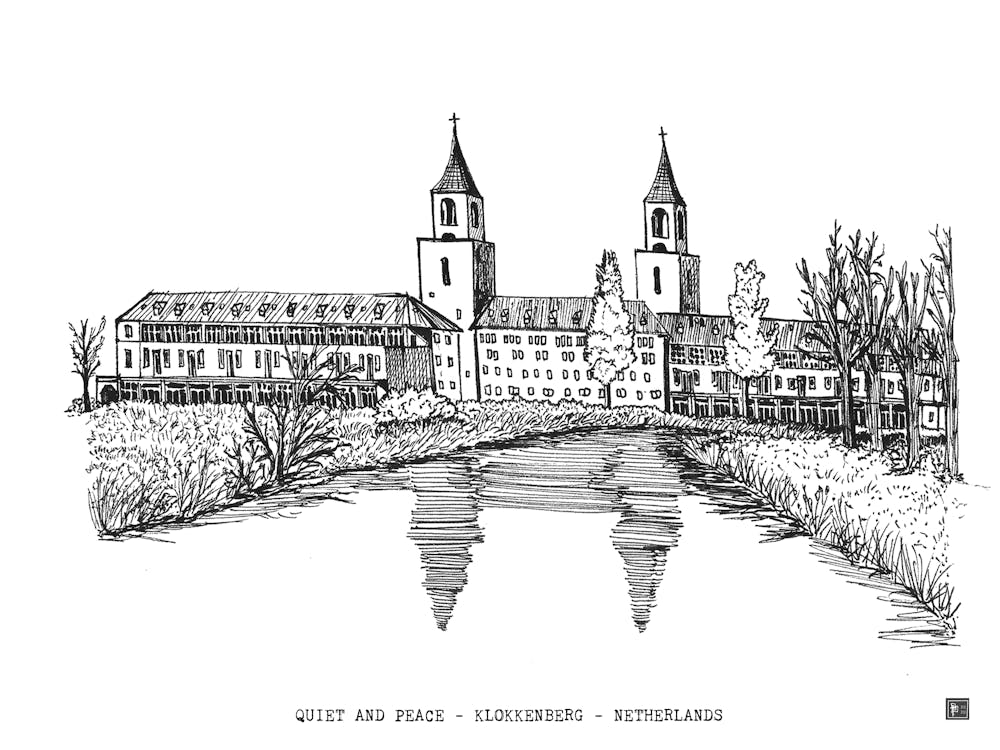 Klokkenberg Breda Netherlands - Pen & Ink Architecture Sketch - Dutch Black Line Drawing Art