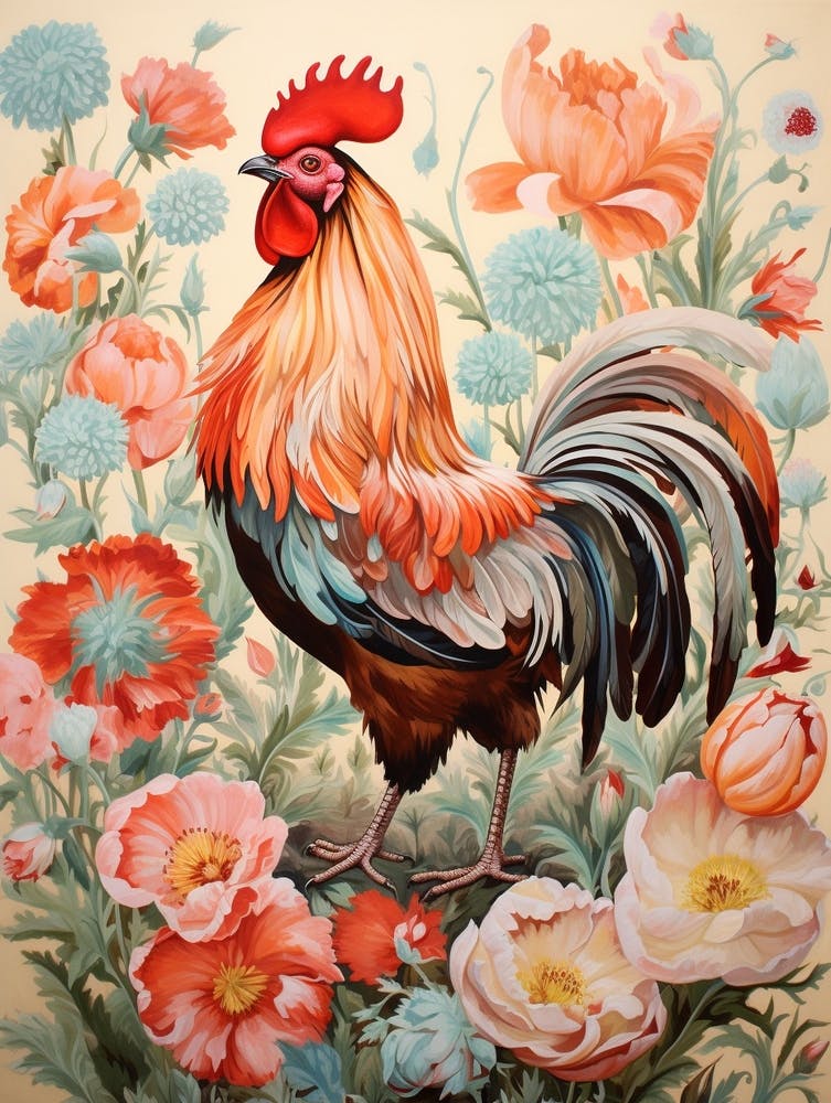 Rooster 3 Detailed Bird Painting