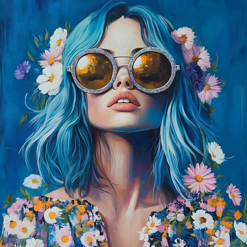 Blue Haired Woman With Flowers 4
