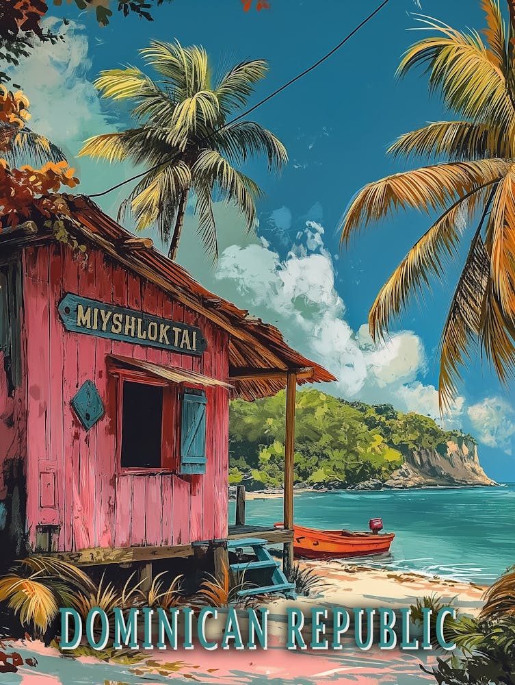 Vintage Dominican Republic Travel Art Poster