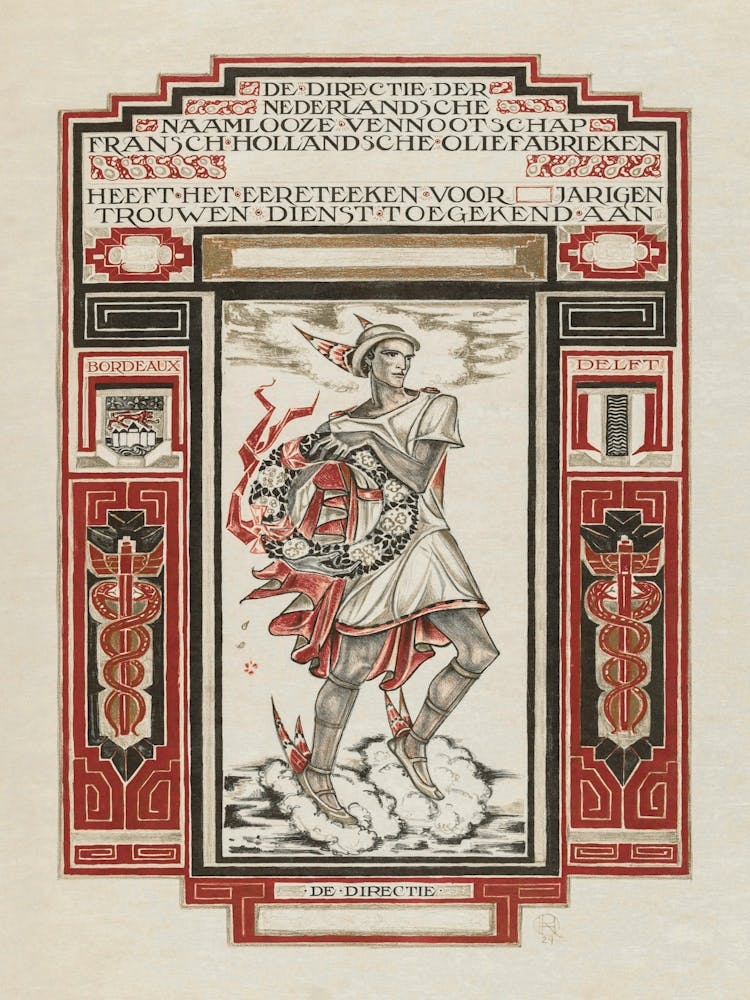 Diploma For Loyal Service At Calvé Delft (1924), Richard Roland Holst