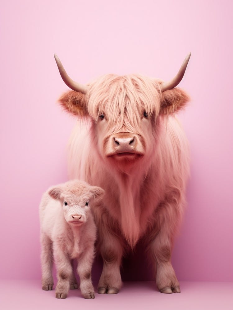 Portrait Of Highland Cow With Calf 2