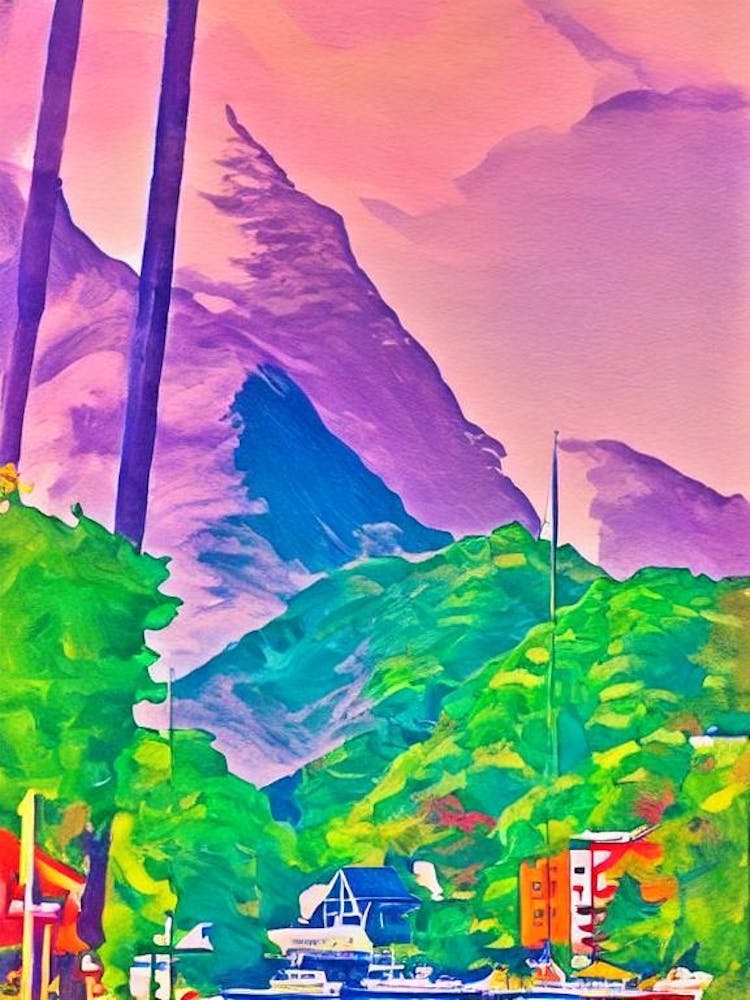 Port Of Prince Rupert Canada Retro Risograph Print 2 harbour