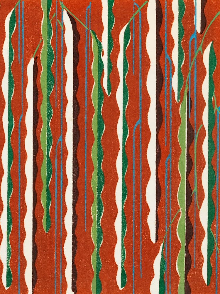 Vintage Ukiyo-e Woodblock Print Of Japanese Textile, Shima Shima, Furuya Korin (258)