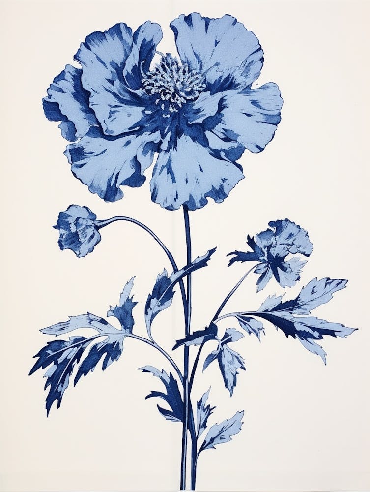 Blue Botanical Scabiosa