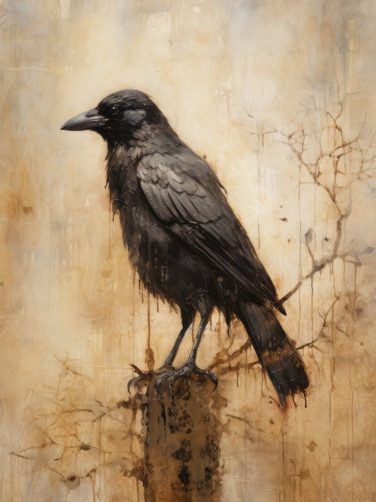 Beige Crow Autumn Painting
