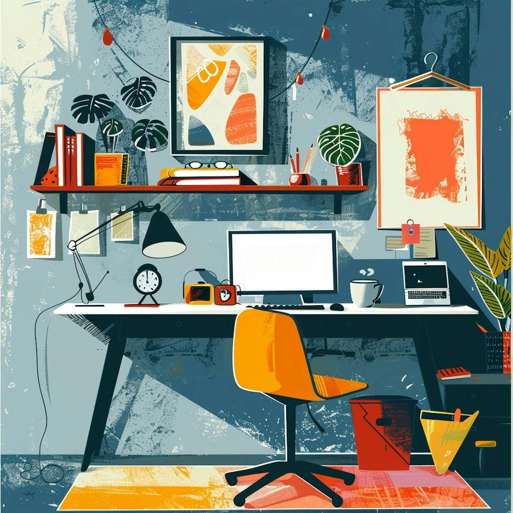 Home Office Designer Hand Drawn Sketch Illustration 
