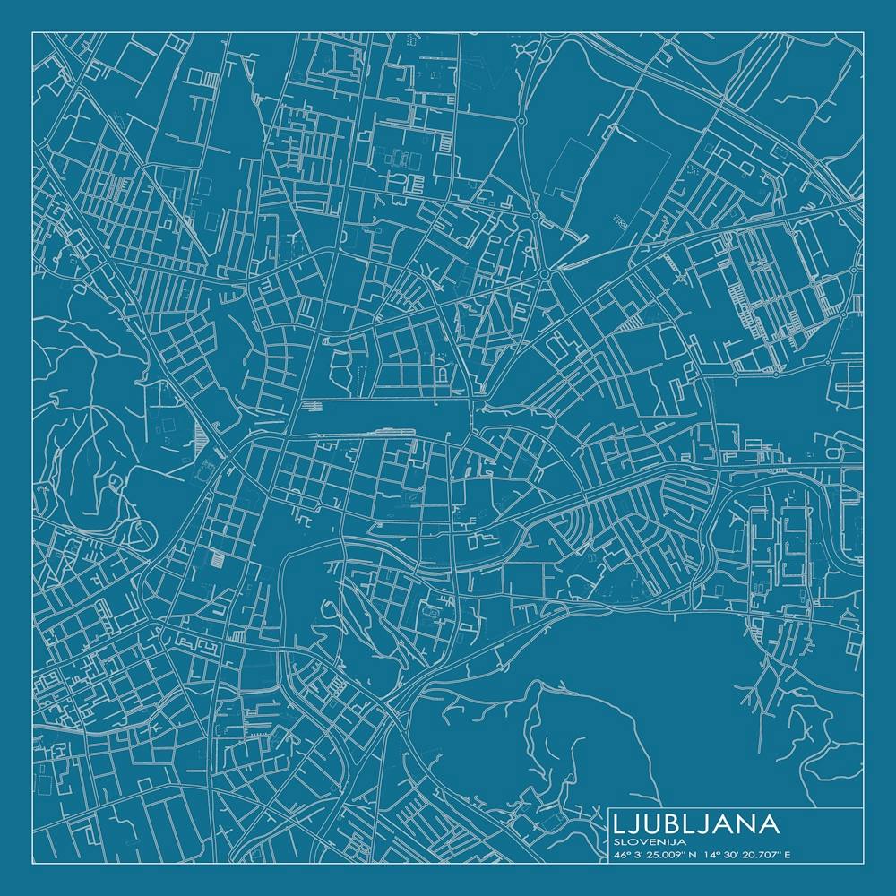 Ljubljana, Slovenija, City Map Blueprint Design