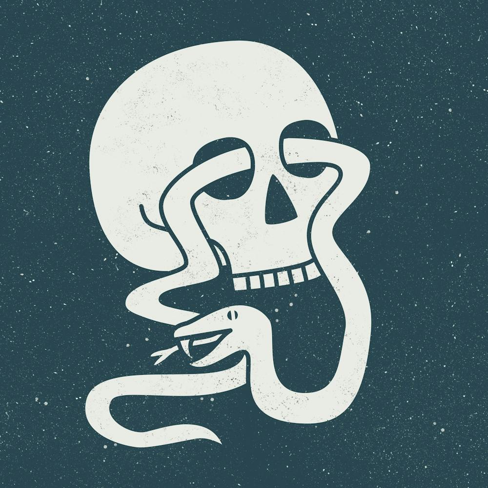 Skull And Snake Lino Block Print