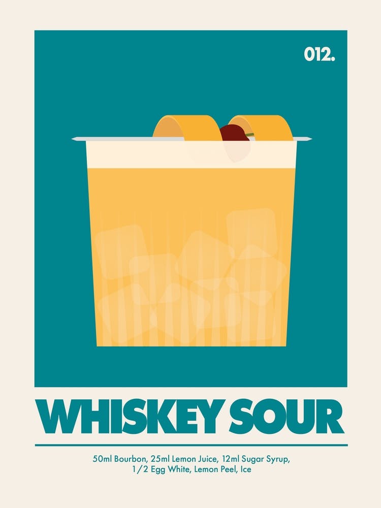Whiskey Sour, Cocktail Print (Teal)