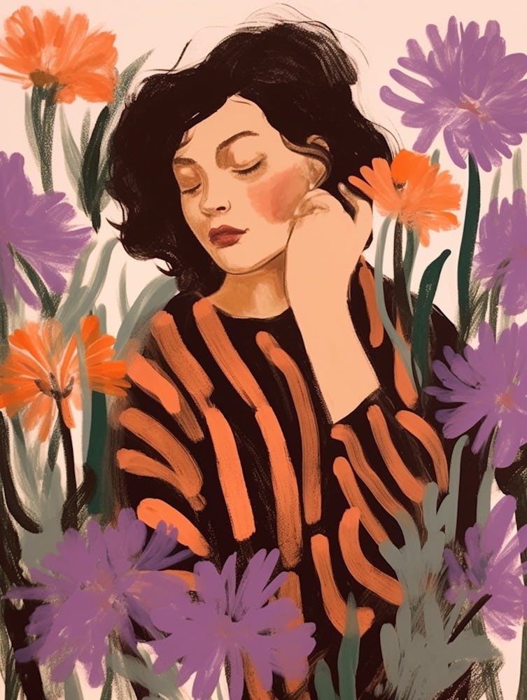 Woman With Autumnal Flowers Lavender 2