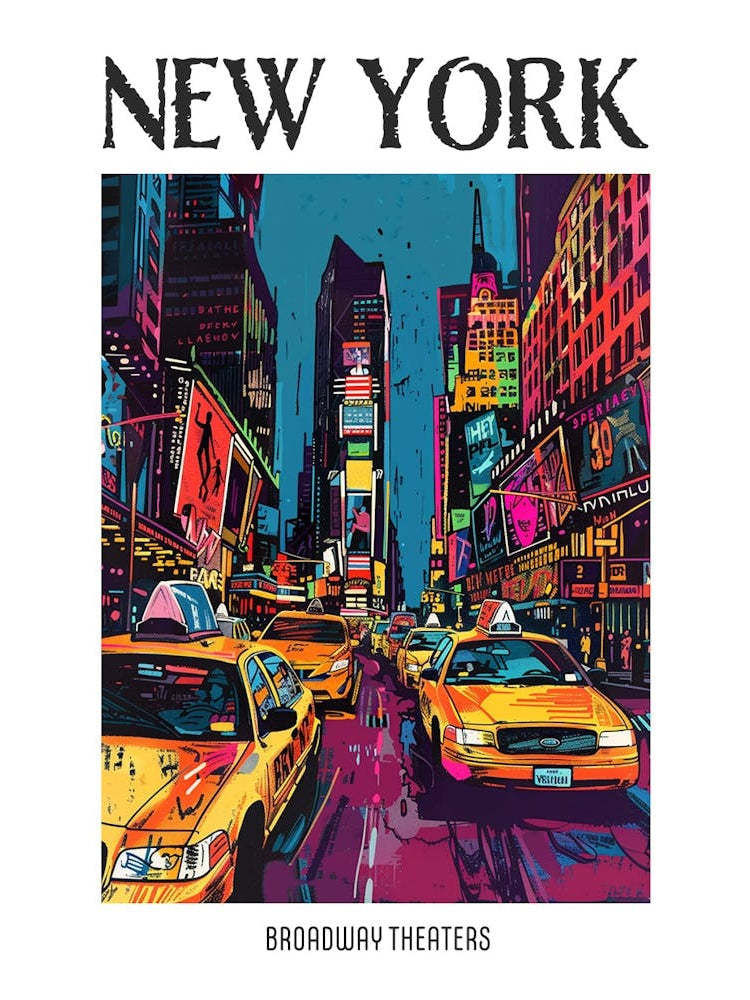 Broadway Theaters New York Colourful Silkscreen Illustration 1 Poster
