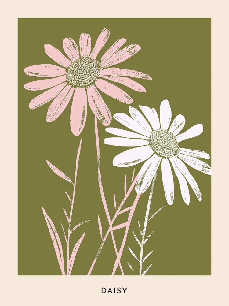 Pink & Green Daisy 3 Flower Poster
