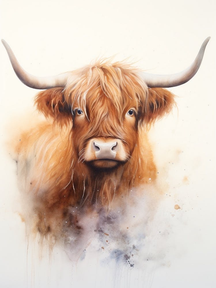 Simple Watercolour Of A Highland Cow 2
