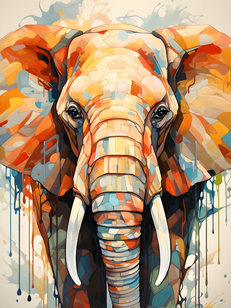 Colorful Elephant Wall Art Abstract Wildlife Painting With Vibrant Dripping Effect