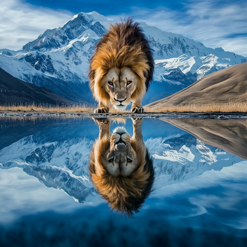 Lion In Reflection