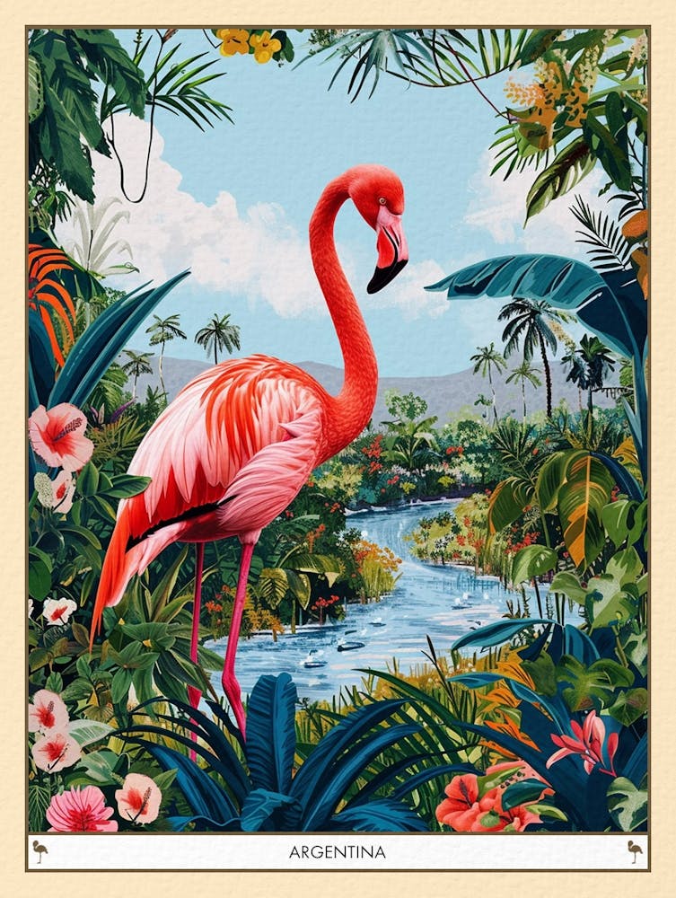 Greater Flamingo Argentina Tropical Illustration 3 Poster