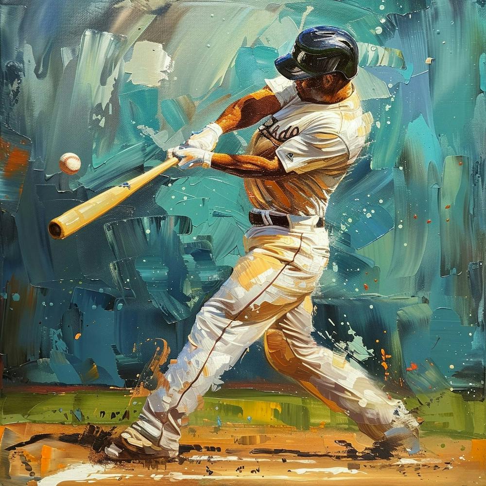 A Baseball Player Hitting Home Run Oil Painting