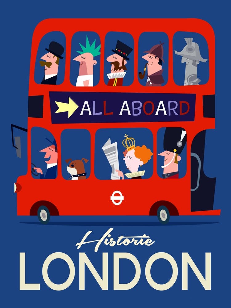 Historic London Poster Blue & Red