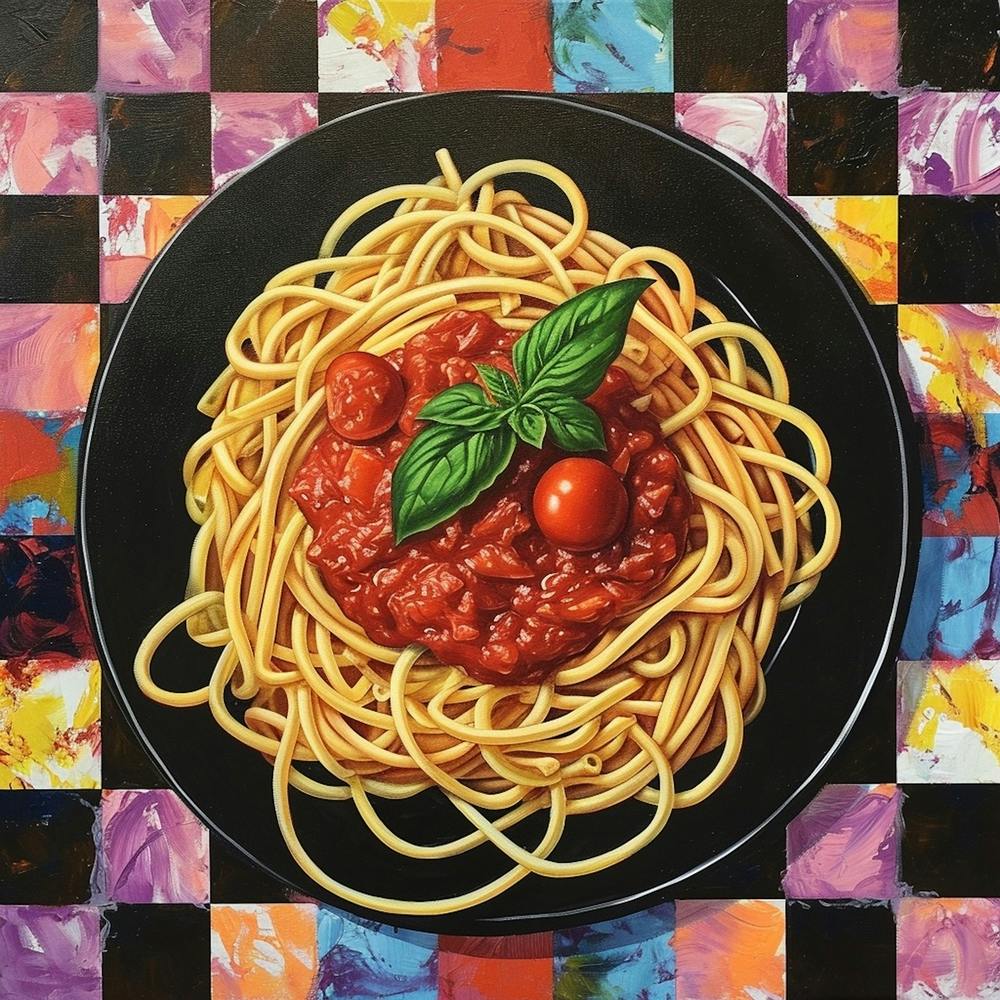 Spaghetti Tomato Sauce Pastel Checkerboard 3