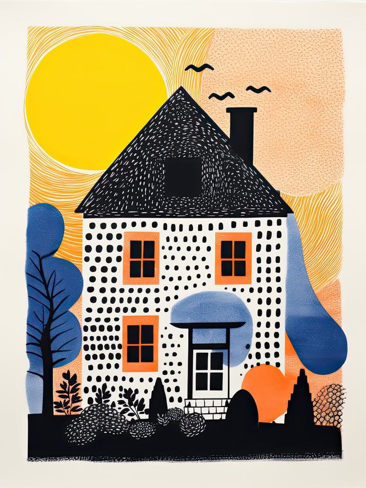 A House In Costwolds, Abstract Risograph Style 4