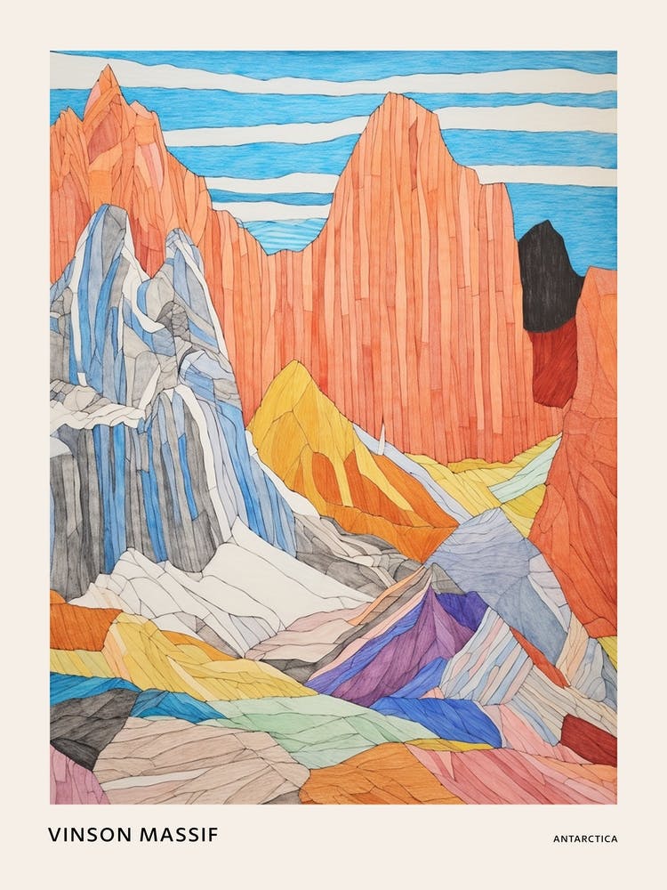 Vinson Massif Antarctica 2 Colourful Mountain Illustration Poster