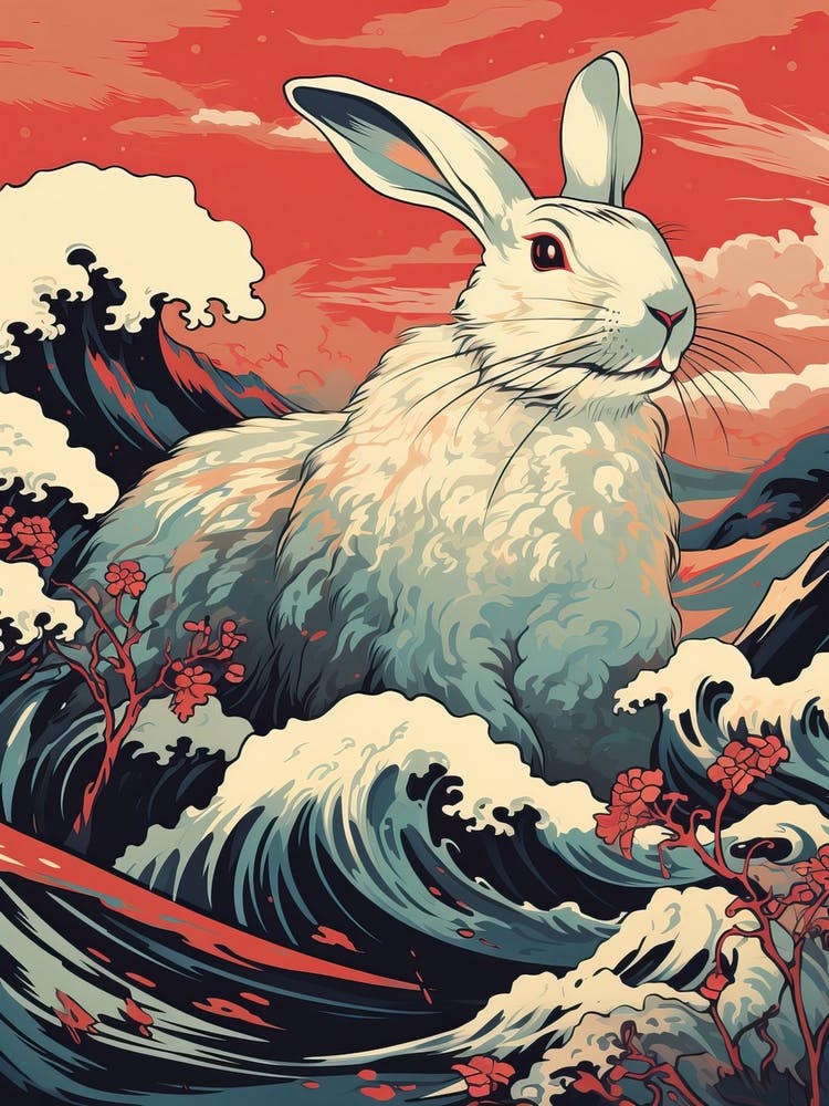 Rabbit Animal Drawing In The Style Of Ukiyo E 1