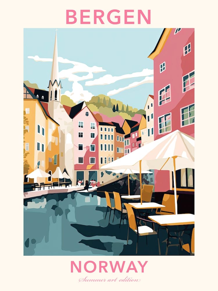 Bergen, Norway, Flat Pastels Tones Illustration 4 Poster