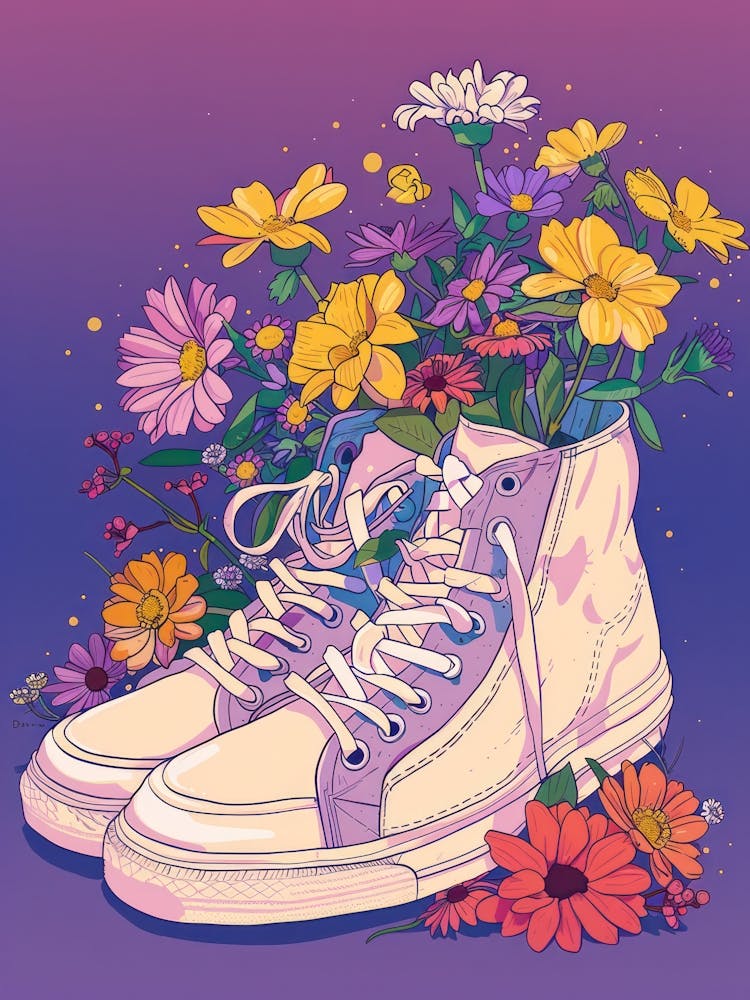 Retro Sneakers With Flowers 90s Illustration 2