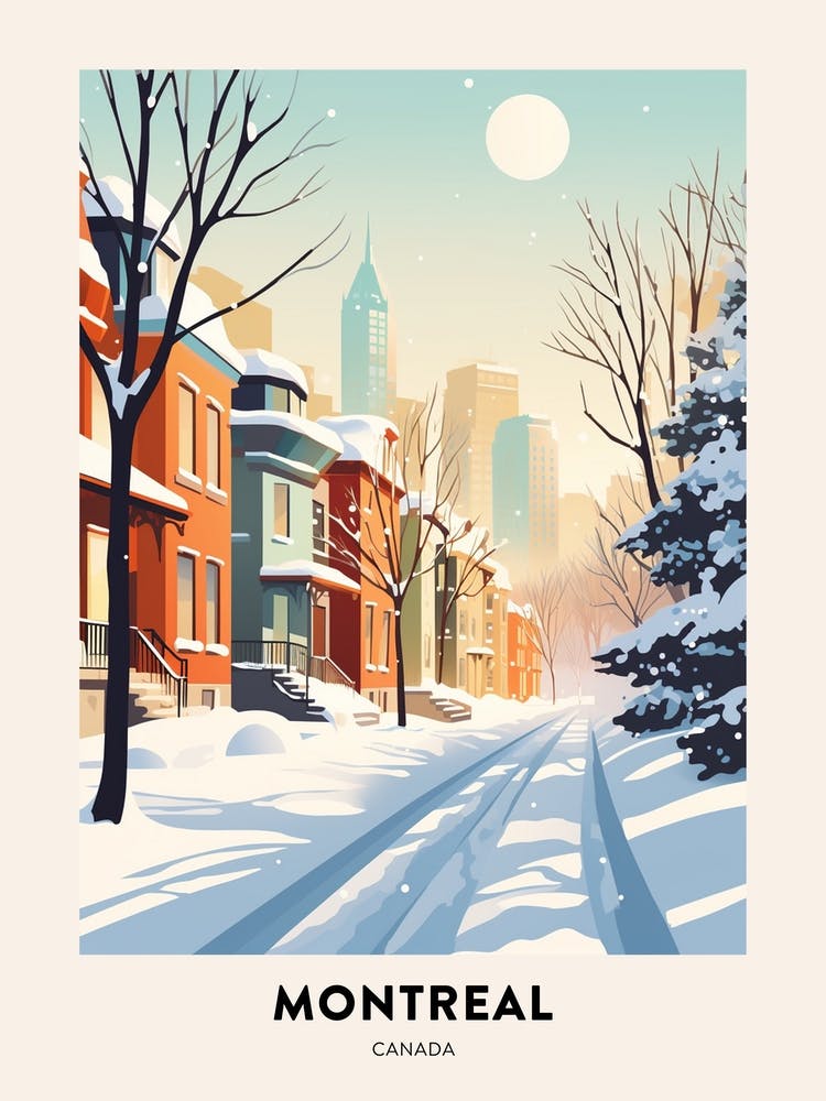 Vintage Winter Travel Poster Montreal Canada 2