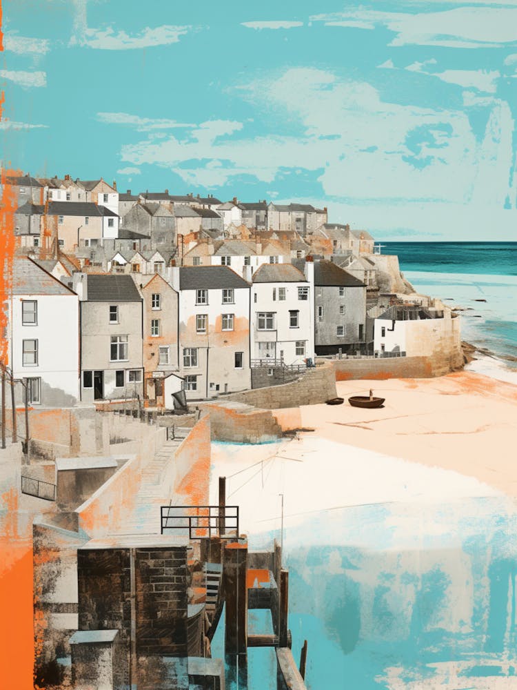 Abstract Illustration Of St Ives Bay Cornwall Orange Hues 4