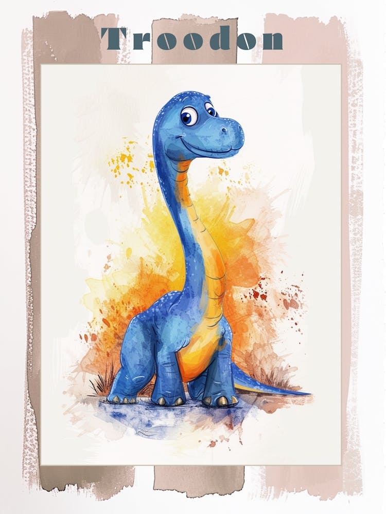 Cute Troodon Dinosaur Watercolour 1 Poster