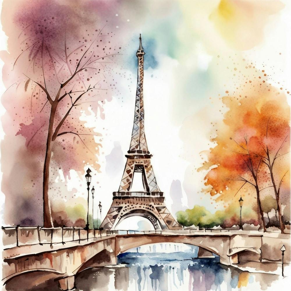 Watercolor Paris Eiffel Tower