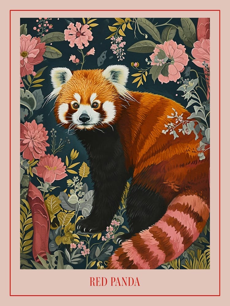 Floral Animal Painting Red Panda 4 Poster