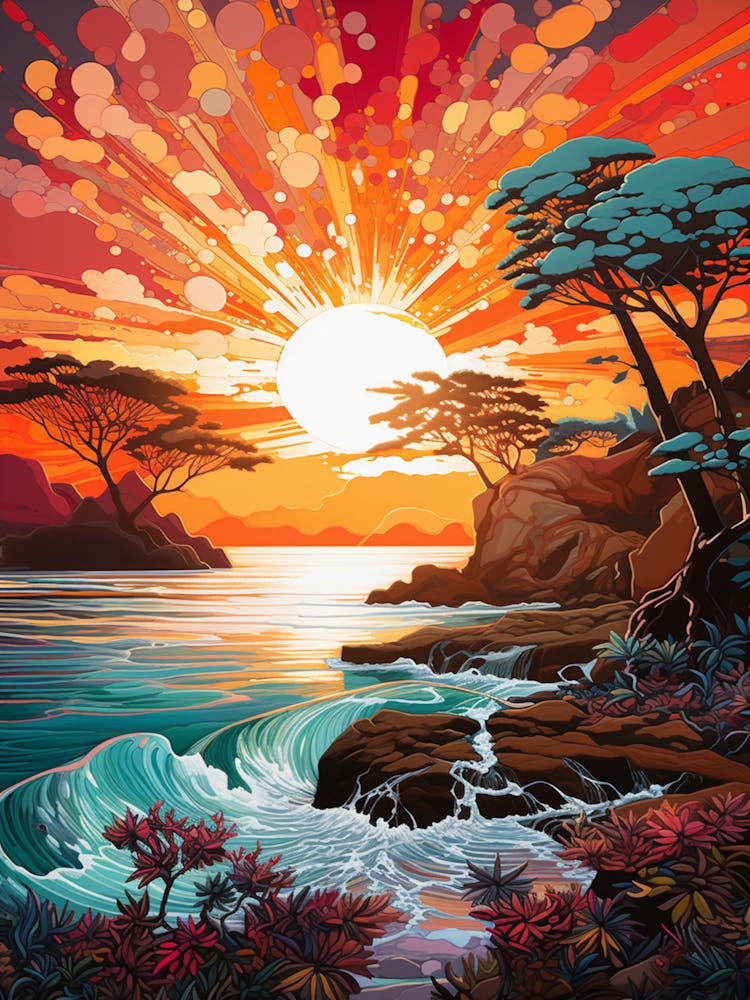 Coral Beach Australia At Sunset, Vibrant Painting 4