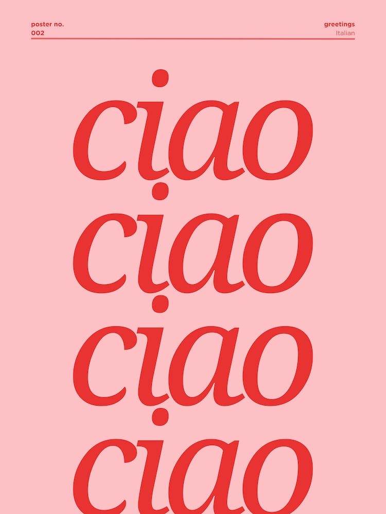 Ciao Typography Poster, Pink & Red