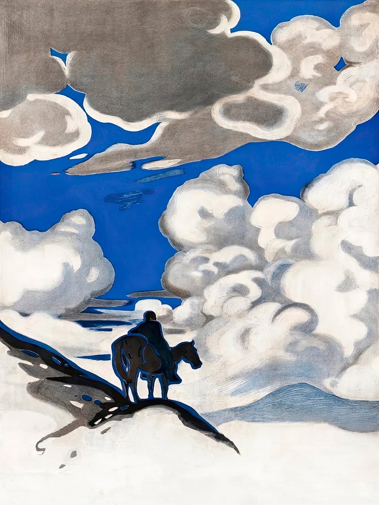 Equestrian On Horse With Blue Sky Background, Edward Penfield
