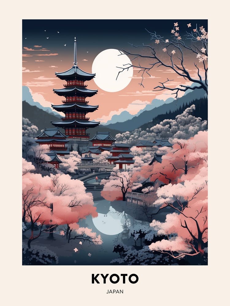 Winter Night  Travel Poster Kyoto Japan 2